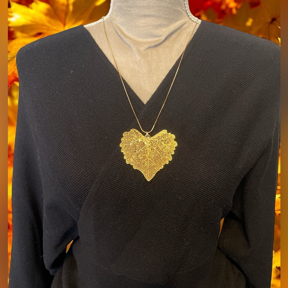 24k Gold Plated Hand Dipped Cottonwood Leaf Penda… - image 2